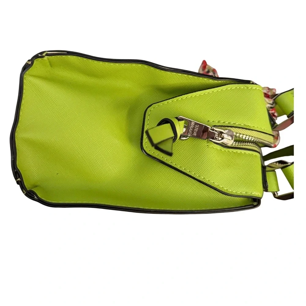 Steve Madden Lime Green Saffiano Satchel Crossbody Bag with Floral Scarf Chic